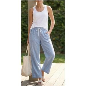 ATHLETA Cabo Linen Wide Leg Pants Sz 0 Light Blue Coastal Elastic Waist Summer